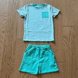 Stitchy Fish Mint to Be Short Set, Green Stripe